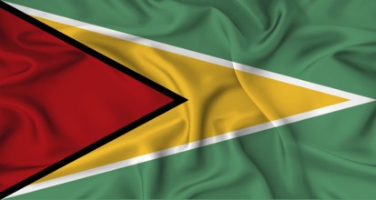 Realistic Guyana flag waving. Close up of flag of Guyana with cloth texture