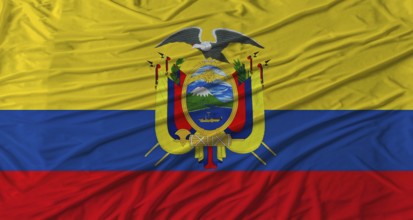 Ecuadorian flag waving. Flag of Ecuador with cloth texture