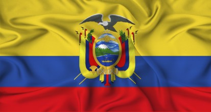 Realistic Ecuador flag waving. Close up of flag of Ecuador with cloth texture