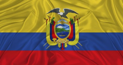 Flag of Ecuador with cloth texture. Close up of Ecuador flag waving