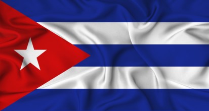 Realistic Cuba flag waving. Close up of flag of Cuba with cloth texture