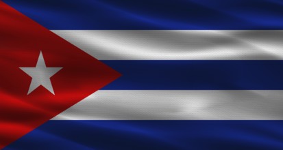 Cuba flag with fabric texture. Realistic flag of Cuba waving