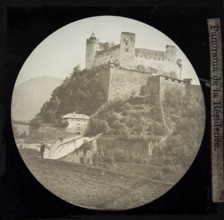 Magic lantern view Hohensalzburg fortress, Panorama de la Résidence, Salzburg, Austria 1868