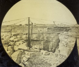 Magic lantern slide of quarrying possibly limestone in Dorset, England, UK circa 1900