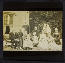 Portrait group photograph three generations prosperous middle-class Victorian Edwardian family,