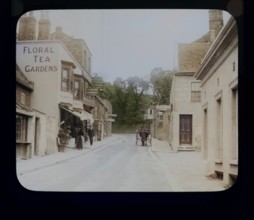 Shops and tea gardens advertised on buildings, Pegwell Bay, Ramsgate, c 1900 the building on the