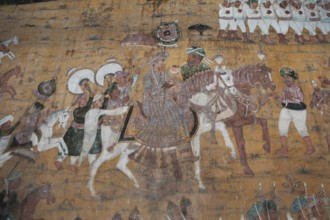 Mural painting in the Daria Daulat Bagh or Tipu Sultan's Summer Palace, Srirangapatna, Karnataka,