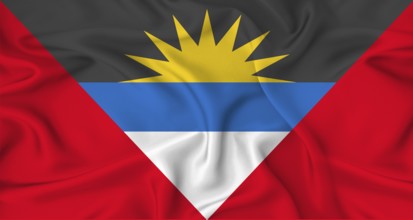 Realistic Antigua and Barbudan flag waving. Close up of flag of Antigua and Barbuda with cloth
