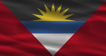 Antigua and Barbuda flag with fabric texture. Realistic flag of Antigua and Barbuda waving
