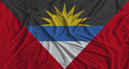 Antiguan flag with fabric texture background. National flag of Antigua and Barbuda