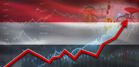 Yemen financial growth on market graph. Yemen economic growth on financial graph