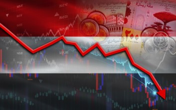 Yemen financial fall on economy market. Yemen financial crisis on economic graph
