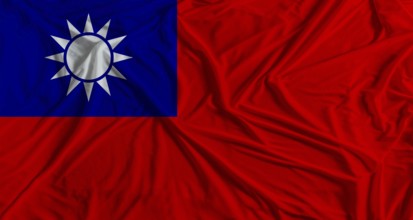 Taiwanese flag with fabric texture background. National flag of Taiwan