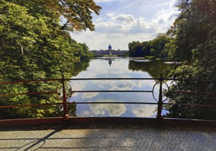 Charlottenburg Palace Gardens, also known as Palace Park, view from the bridge over the carp pond