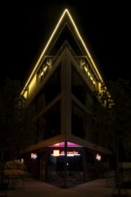 Night shot of a striking building in Hanover Herrenhausen, Hanover, Lower Saxony, Germany