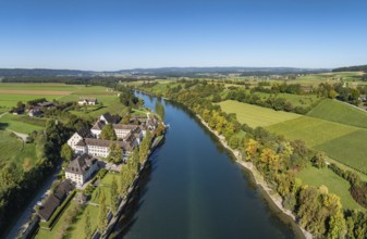 Aerial view, panorama of the former convent of the Dominican nuns St. Katharinental am Rhein near