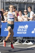 Fabienne Königstein (GER) later fastest German, at KM38 in front of Potsdamer Platz at the 51st BMW