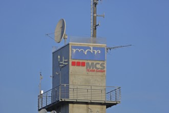 Antenna and satellite dish on the roof of the MDR Landesfunkhaus, Central German television