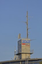 Antenna and satellite dish on the roof of the MDR Landesfunkhaus, Central German television