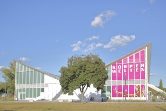 Multipurpose hall Hyparschale, Modern building, Inscription, Body Worlds, Banner, Rotehorn, City