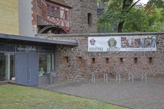 Entrance to the Otto von Guericke Museum, inscription, centre, Lukasklause, Magdeburg,