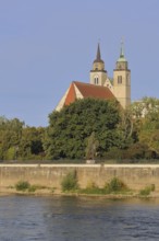 Late Romanesque St John's Church with twin towers on the banks of the Elbe, Magdeburg,