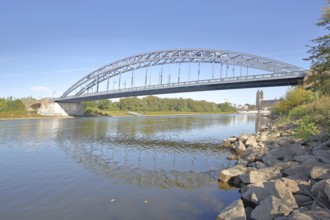 Star Bridge over the Elbe, Magdeburg Cathedral, banks of the Elbe, stones, arch bridge, steel