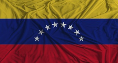 Venezuelan flag with fabric texture background. National flag of Venezuela with cloth texture
