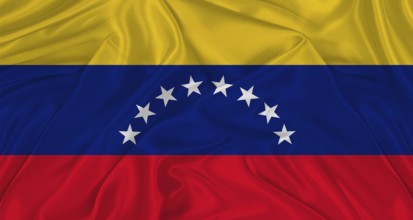 Flag of Venezuela with cloth texture. Close up of Venezuela flag waving