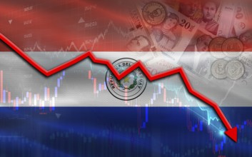 Paraguay financial fall on economy market. Paraguay financial crisis on economic graph