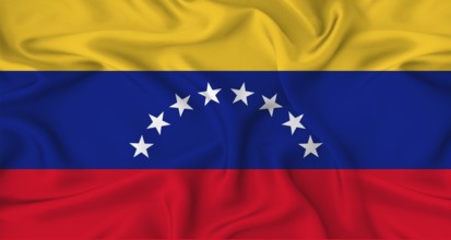 Realistic Venezuela flag waving. Close up of flag of Venezuela with cloth texture
