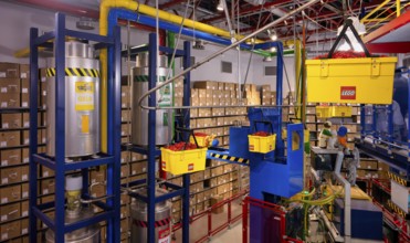 LEGO factory, granulate, transport, warehouse, production facility, manufacturing, LEGOLAND theme