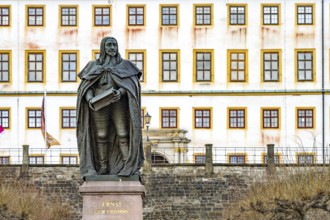 Monument to Ernest the Pious in front of Friedenstein Castle in Gotha, Thuringia, Germany