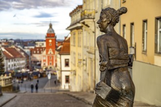 Bronze sculpture of Duchess Luise Dorothea of Saxe-Gotha-Altenburg in front of the main market