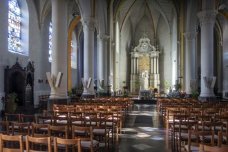 Altar of the 19th century Gothic Revival Saint Martin church in the village Beauraing, province of