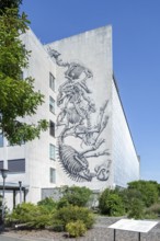 Mural of animal skeletons by ROA on wall of the GUM, Ghent University Museum seen from the