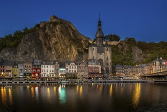 Citadel and 13th-century Collegiate Church of Notre Dame de Dinant in the city along the river