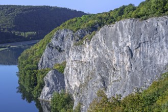 Freyr, biggest and most prominent limestone rock climbing crag in Belgium along the Meuse River at