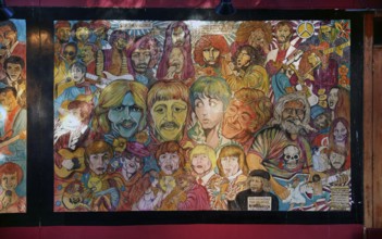 Murals of famous musicians, including the Beatles, New York City, USA