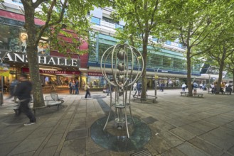 Aquamobile, public art, kinetic object made of metal, water kineticist Gottfried Gruner, city