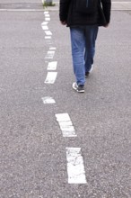 Displaced road markings, symbolic image of need for renovation, Germany