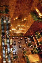 Café and escalators in Trump Tower, New York City, USA