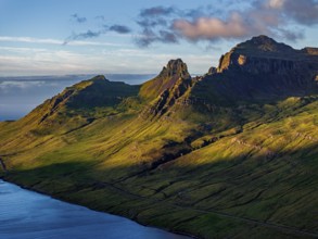 Mountains, Morning light, Fjord, Coast, Summer, Aerial view, Stodvarfjördur, East Fjords, Iceland