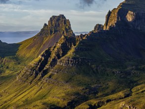 Mountains, Morning light, Coast, Summer, Aerial view, Stodvarfjördur, East Fjords, Iceland