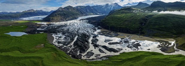 Ice floes, glacier, glacier tongue, glacier lake, sunny, cloudy, morning mood, mountains, panorama,