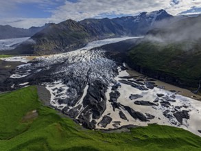 Ice floes, glacier, glacier tongue, glacier lake, sunny, cloudy, morning mood, mountains,