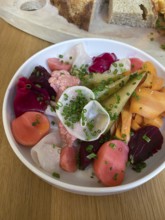 Appetiser, Bowl with pickles, pickled vegetables, bread, Food, Stuttgart, Baden-Württemberg,