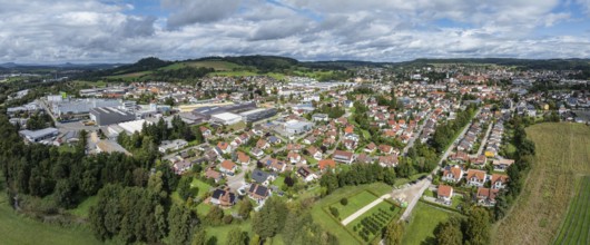 Aerial view, panorama of the town of Stockach, Hegau, district of Constance, Baden-Württemberg,