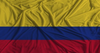 Colombia flag with fabric texture background. National flag of Colombia with cloth texture