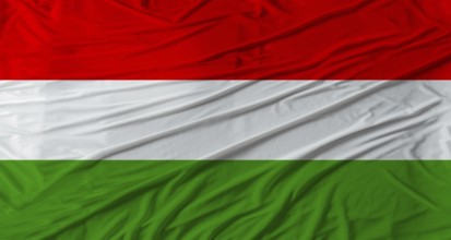 Close up of Hungary flag waving. Flag of Hungary with cloth texture